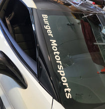 Load image into Gallery viewer, Burger Motorsports Genuine Logo Vinyl Decal, Large Car Windscreen/Window Sticker 1.75in x 23.5in, Black Silver Alpine White