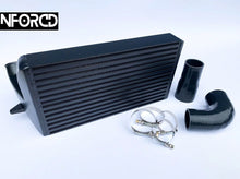 Load image into Gallery viewer, BMW N54 7 Inch Stepped Front Mount Intercooler FMIC - 135i 335i (E82/E90/E92) - Black Bar & Plate, Cast End Tanks, Direct Fit, 800bhp Competition Rated - 510x280x191mm Core, Hoses & Clamps