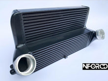Load image into Gallery viewer, BMW X5 X6 E70 E71 F15 F16 Huge Stepped Competition Front Mount Intercooler FMIC Upgrade - Bar & Plate Core, Flowed Cast End Tanks - Satin Black - Direct Fit Replacement
