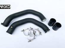 Load image into Gallery viewer, BMW M3 F80 / M4 F82 S55 Aluminium Turbo Intercooler Charge Pipes Kit – Mandrel-Bent High-Flow Boost Pipes, Crinkle Black, Meth/Water Injection Port – Includes Silicone Hoses & Mikalor Clamps