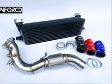 Load image into Gallery viewer, BMW 335d Intercooler + DPF Delete Pipe & Silicone Boost Hose Kit E90 E91 E92 E93 - Black Stepped Bar-and-Plate FMIC, Plug & Play - Off-Road/Track Use Only