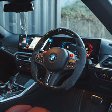 Load image into Gallery viewer, BMW Gxx 5,8,X3,X4,X5,X6,X7,M5,M8,X3M,X4M,X5M,X6M,X7M SERIES CARBON FIBRE / ALCANTARA LED FLAT BOTTOM STEERING WHEEL WITH HEATING