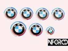 Load image into Gallery viewer, BMW Emblem Badge Set 7pc OEM-Style Replacement Roundel for Bonnet, Boot, Wheel Centre Caps & Steering Wheel – 82mm 74mm 68mm 47mm