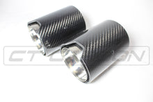 Load image into Gallery viewer, BMW Carbon Fibre Chrome Exhaust Tips - CT Carbon Tailpipe Trims (Set of 2) for 135i 140i 235i 240i 335i 340i 435i 440i - OEM Fit N55 B58 - F20 F21 F22 F23 F30 F31 F32 F33