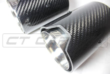 Load image into Gallery viewer, BMW Carbon Fibre Chrome Exhaust Tips - CT Carbon Tailpipe Trims (Set of 2) for 135i 140i 235i 240i 335i 340i 435i 440i - OEM Fit N55 B58 - F20 F21 F22 F23 F30 F31 F32 F33