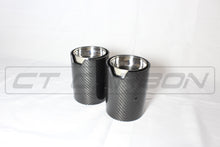 Load image into Gallery viewer, BMW Carbon Fibre Chrome Exhaust Tips - CT Carbon Tailpipe Trims (Set of 2) for 135i 140i 235i 240i 335i 340i 435i 440i - OEM Fit N55 B58 - F20 F21 F22 F23 F30 F31 F32 F33