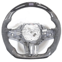 Load image into Gallery viewer, BMW Gxx 5,8,X3,X4,X5,X6,X7,M5,M8,X3M,X4M,X5M,X6M,X7M SERIES CARBON FIBRE / ALCANTARA LED FLAT BOTTOM STEERING WHEEL WITH HEATING
