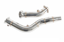 Load image into Gallery viewer, Evolve S55 Catless/Decat Turbo Downpipes for BMW F87 M2 Competition, F80 M3, F82/F83 M4 - 3" T301 Stainless Steel, TIG-Welded Cast Ends, Direct Bolt-On to OEM/Aftermarket Exhaust - Track/Off-Road Only
