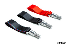 Load image into Gallery viewer, Fall-Line Motorsports Tow Hook Strap for BMW F87 M2/M2C, F80 M3, F82/F83 M4 (F8X) & Toyota A90/A91 MK5 Supra - CNC Machined, Motorsport Grade, Made in USA