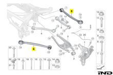 Load image into Gallery viewer, Fall-Line Motorsports Rear Lower Tension & Fixed Toe Arm Set for BMW M3/M4 G8X (G80 G82 G83) & F8X (F80 F82 F83) - 6061-T6 Billet, FK Spherical Bearings - Replaces OEM 33322284534