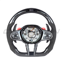 Load image into Gallery viewer, BMW Gxx LCI CARBON FIBRE / ALCANTARA / LED FLAT BOTTOM CUSTOM STEERING WHEEL