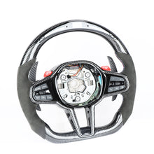 Load image into Gallery viewer, BMW Gxx LCI CARBON FIBRE / ALCANTARA / LED FLAT BOTTOM CUSTOM STEERING WHEEL