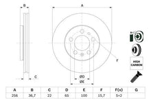 Load image into Gallery viewer, BOSCH 0 986 478 853 Brake Disc (0986478853) | Vented, Coated, High-Carbon | 255.8mm x 22mm, 5-Hole | Includes Bolts/Screws | OE Quality Replacement Brake Rotor