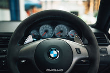 Load image into Gallery viewer, Storm Motorwerks Illuminated Shift Paddles for BMW E46 M3 SMG - Extended CNC Stainless Steel, Amber +/-, Self-Powered, Direct Fit, Brushed or PVD Titanium Gunmetal