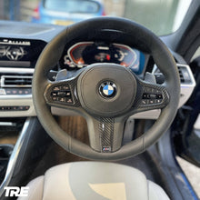Load image into Gallery viewer, TRE Pre-Preg Carbon Fibre Steering Wheel Trim Accent for BMW M Sport Models (2018+, F40 F44 G20 G21 G42 G30)