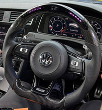 Load image into Gallery viewer, Carbon Fibre LED Race Display Shift Light Steering Wheel for VW Volkswagen Golf Mk7/Mk7.5 (GTI, R) & Scirocco (2013-2020) - OHC - Flat Bottom, Alcantara/Leather Options