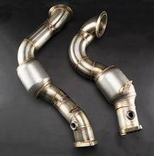 Load image into Gallery viewer, Ultimate Racing BMW N54 RHD High-Flow Catted Downpipes - 200 Cell Metal Substrate Sports Cats, 304 Stainless, Bolt-On - E82 E88 E90 E91 E92 E93 135i/335i - TIG Welded - Part 600031R