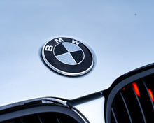 Load image into Gallery viewer, Silver and Gloss Black Carbon effect Badge Emblem Over lays BMW
