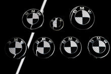 Load image into Gallery viewer, Silver and Gloss Black Carbon effect Badge Emblem Over lays BMW