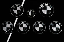 Load image into Gallery viewer, Silver and Gloss Black Carbon effect Badge Emblem Over lays BMW