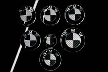 Load image into Gallery viewer, Silver and Gloss Black Carbon effect Badge Emblem Over lays BMW