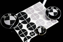 Load image into Gallery viewer, Silver and Gloss Black Carbon effect Badge Emblem Over lays BMW