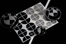 Load image into Gallery viewer, Silver and Gloss Black Carbon effect Badge Emblem Over lays BMW