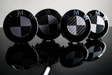 Load image into Gallery viewer, Silver and Gloss Black Carbon effect Badge Emblem Over lays BMW