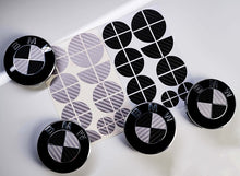 Load image into Gallery viewer, Silver and Gloss Black Carbon effect Badge Emblem Over lays BMW
