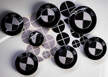Load image into Gallery viewer, Silver and Gloss Black Carbon effect Badge Emblem Over lays BMW