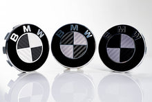 Load image into Gallery viewer, Silver and Gloss Black Carbon effect Badge Emblem Over lays BMW