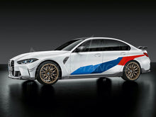Load image into Gallery viewer, Genuine BMW G80 M3 & M3 Competition M Performance Side Stripe Car Wrap Kit - OEM Pre-Cut Vinyl Decals (M Tricolour) for Saloon 2021+ | Left & Right Pair | Part 51145A14374