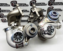Load image into Gallery viewer, Flow Max Series N54 Twin Turbochargers Upgrade for BMW 135i/535i/Z4 (RHD) - Fast Spool, 750+ WHP, Stainless V-Band Manifolds - No Core, 12 Month Warranty - Made in USA