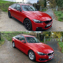 Load image into Gallery viewer, BMW F30 LCI Facelift 3 Series M Sport Full Body Kit (2015-2019) – Front Splitter/Lip, Side Skirts, Rear Diffuser, Boot Spoiler, Black Kidney Grilles, Black M-Style Mirror Covers | UK Stock | Fits 335i 340i M Sport