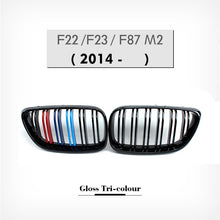 Load image into Gallery viewer, BMW 2 Series F22 Coupe F23 Convertible & M2 F87 Front Kidney Grilles, Gloss Black or Carbon Fibre Look ABS Replacement Pair, 2014–2020
