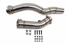 Load image into Gallery viewer, VRSF 3 Inch Cast Catless Race Downpipes (Brushed SS304, V-Band) for BMW S55 - M3 F80 15-18, M4 F82/F83 15-18, M2 Competition F87 18+