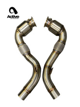 Load image into Gallery viewer, Active Autowerke Sport Cat Downpipes for BMW S63/N63 Twin-Turbo V8 | E70 E71 F15 F16 F85 F86 | X5 50i, X6 50i, X5M, X6M | GESI UHO High-Flow Catted, 3-inch 304 Stainless, Bolt-On, OBD2 Compliant, No CEL | 11-041