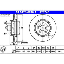 Load image into Gallery viewer, ATE 24.0128-0740.1 Coated Vented Brake Disc/Rotor 296mm x 28mm 5-Hole OE Replacement
