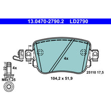 Load image into Gallery viewer, Genuine ATE Ceramic Brake Pad Set 13.0470-2790.2 - Low Dust, Quiet - For Lucas/TRW Calipers - With Caliper Screws - No Wear Sensor, Not Prepared for Wear Indicator
