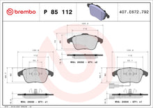 Load image into Gallery viewer, Brembo P 85 112 Brake Pad Set with Piston Clip for Teves Calipers - Fits Audi Q3/RS Q3, VW Tiguan/Sharan/Passat NMS, SEAT Alhambra - OE Replacement Pads (P85112)
