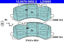 Load image into Gallery viewer, Genuine ATE Brake Pad Set 13.0470-5692.2 for Akebono Calipers, Prepared for Wear Indicator, Accessories Included, No Wear Sensor
