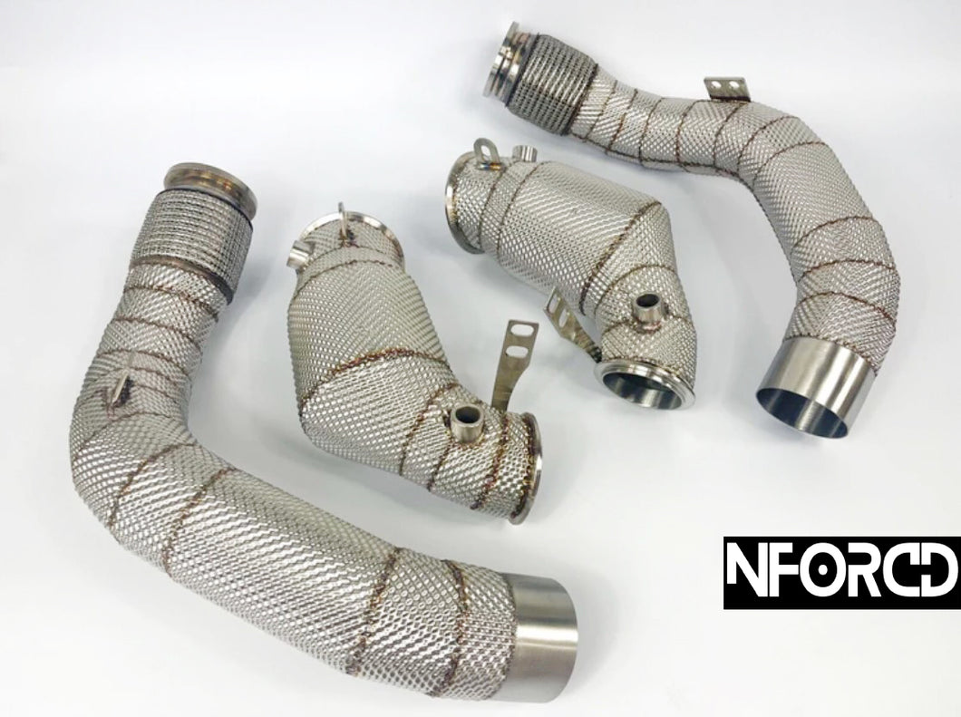 BMW F90 M5 DOWNPIPES WITH 200 CELL HI-FLOW SPORTS CATS & HEAT SHIELD 2018-20