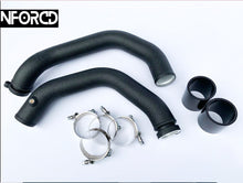 Load image into Gallery viewer, BMW M3 M4 F80 F82 S55 Aluminium Charge Pipe Kit - Direct-Fit Mandrel-Bent Boost Pipes with Meth Ports - Black - MTC Motorsport
