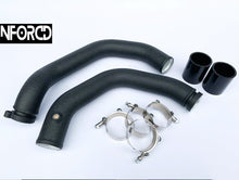 Load image into Gallery viewer, BMW M3 M4 F80 F82 S55 Aluminium Charge Pipe Kit - Direct-Fit Mandrel-Bent Boost Pipes with Meth Ports - Black - MTC Motorsport
