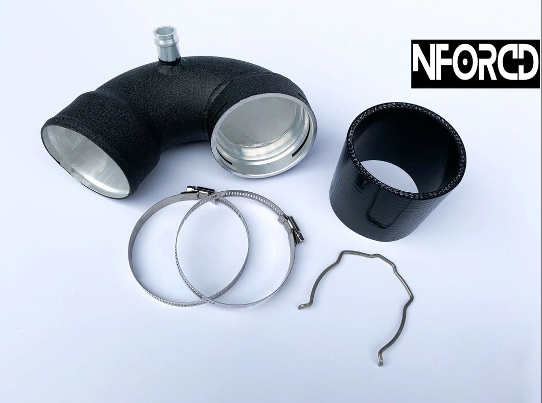 BMW M3 F80 / M4 F82 S55 Aluminium Charge Pipe Upgrade – Intercooler to Throttle Body Boost Pipe | Competition & GTS | Black Crinkle | Meth Port | Includes Silicone Joiner & Clamps