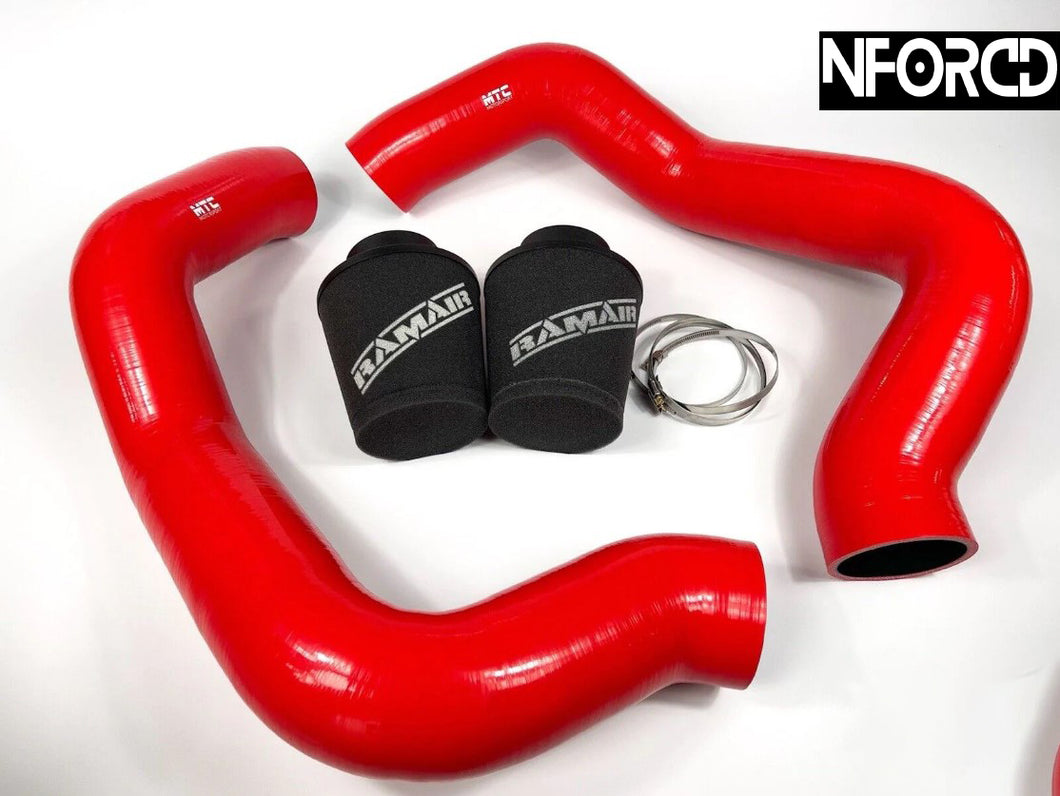 BMW M5 F90/M5 Competition (2018-2022) & M8 Competition (2020-2022) S63 Cold Air Induction Kit with 90mm Silicone Intake Hoses & RamAir Filters - Front Grille