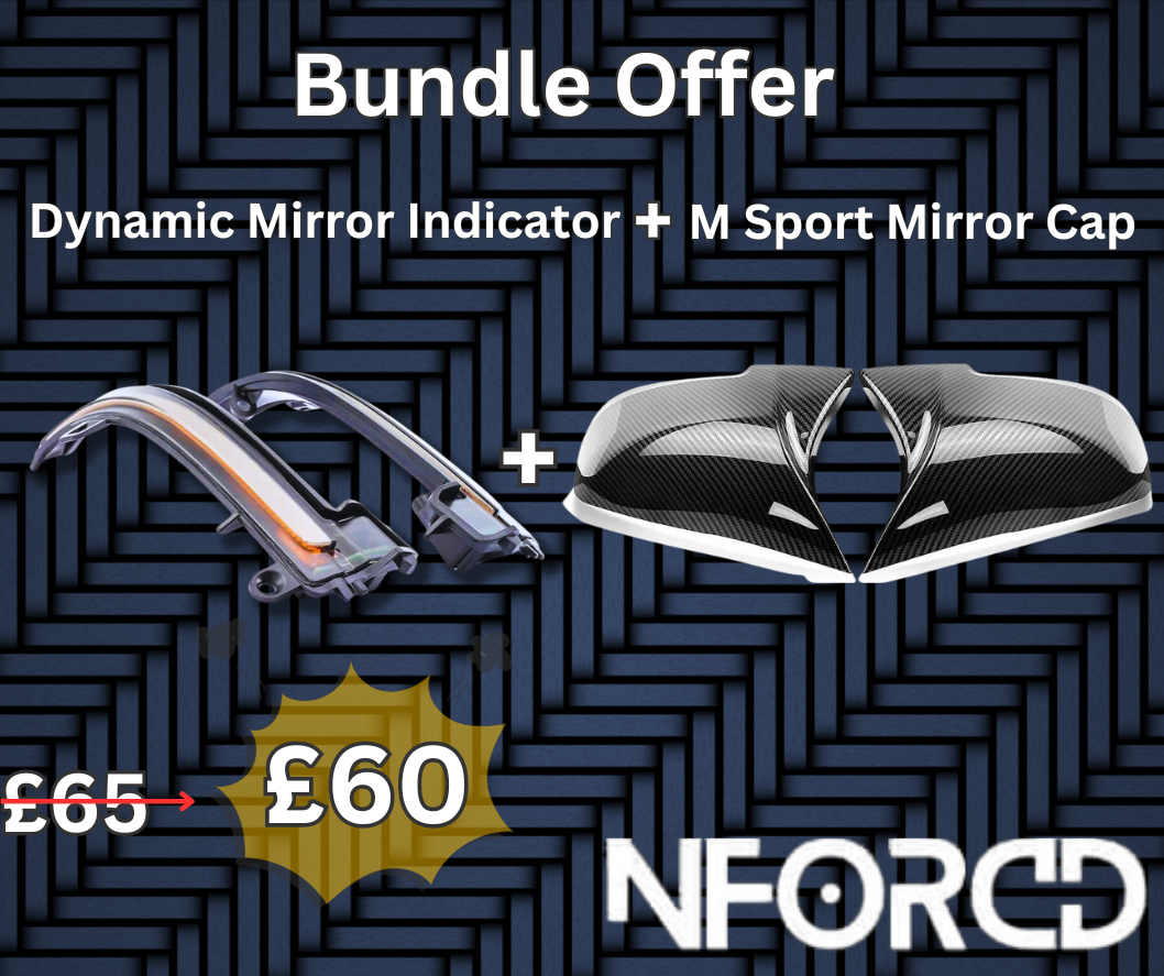 BMW Wing Mirror Indicator Turn Signal + M Sport Mirror Caps Bundle – OEM-Style Upgrade Kit | Mirror Cover Replacement Set (Pair)