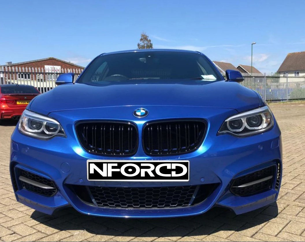 Gloss Black Double Slat Kidney Grilles Pair for BMW 2 Series F22 F23 2014-2021 & M2 F87 2016-2021 | M-Style ABS Front Grill Upgrade