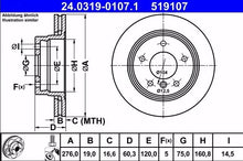 Load image into Gallery viewer, ATE PowerDisc 24.0319-0107.1 Brake Disc (Rotor) for BMW 3 Series, 276mm Vented, Coated High-Carbon, 5-Hole, Includes Bolts/Screws

