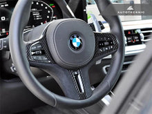 Load image into Gallery viewer, Autotecknic Carbon Fibre &amp; Alcantara Steering Wheel Trim Insert for BMW 4 Series G22 Coupe / G26 Gran Coupe (2020+) - 3K 2x2 Twill OEM-Style Replacement
